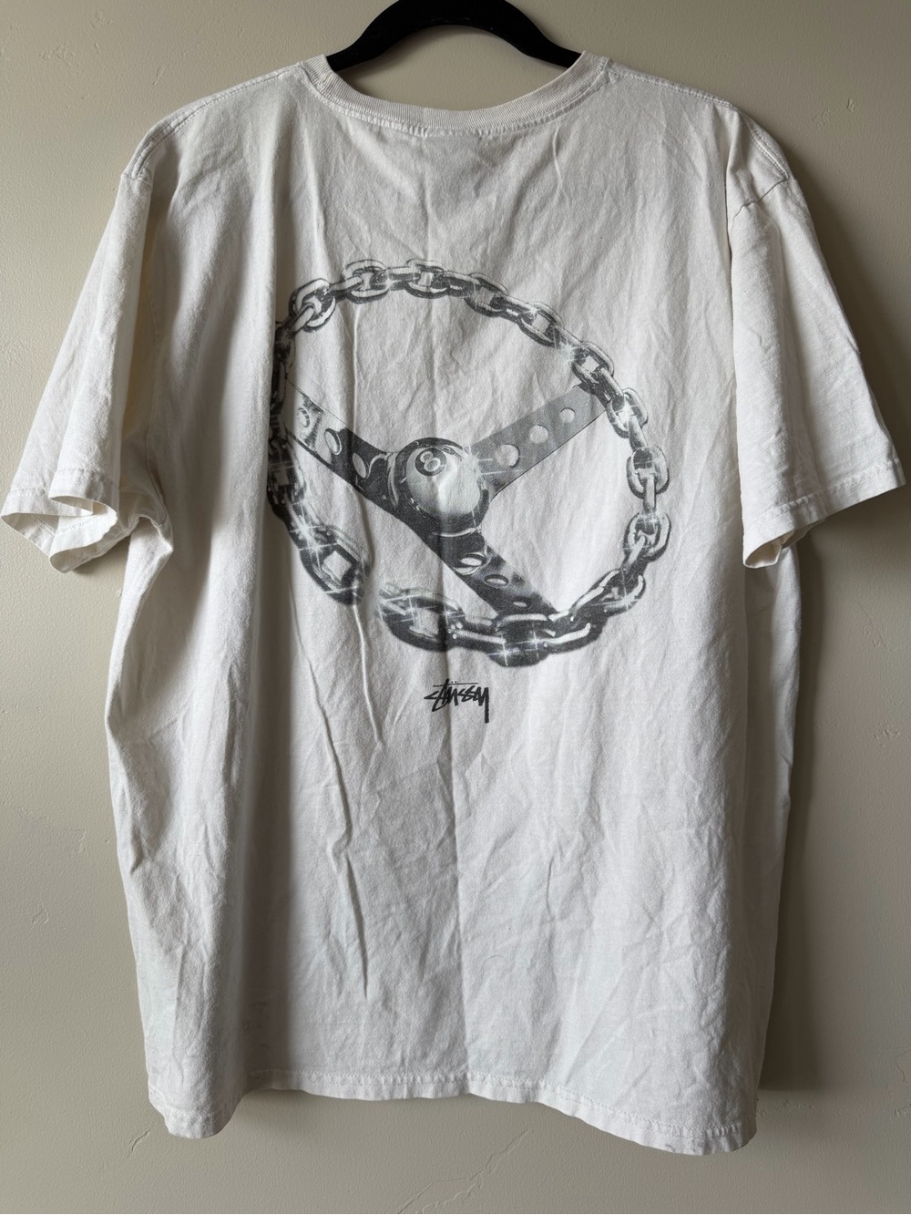 Men’s Stüssy White and Cream T-Shirt Size Large - Picture 2 of 2